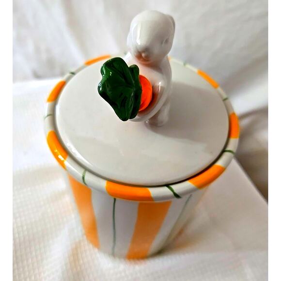 Rare Arlington Designs White Embossed Easter Canister Yellow Green Strips Easter - Picture 4 of 7